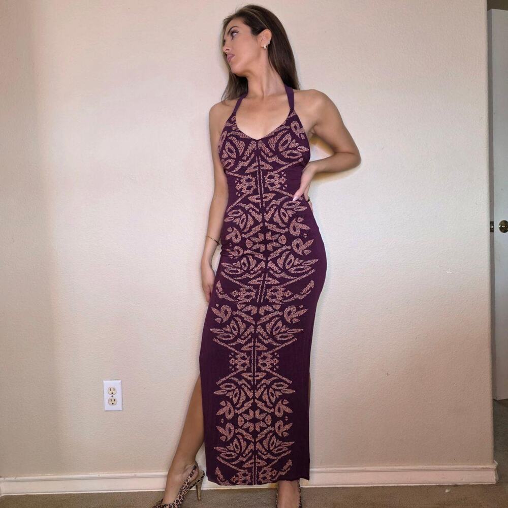 Purple boho print midimaxi dress